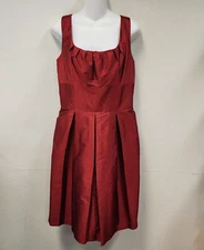 Alfred Sung Dress 12 Garnet Red Cocktail Event Wedding Fit Flare Pleated Lined