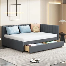 Full Size Daybed Upholstered Bed Frame Sofa Bed with 2 Storage Drawers Gray
