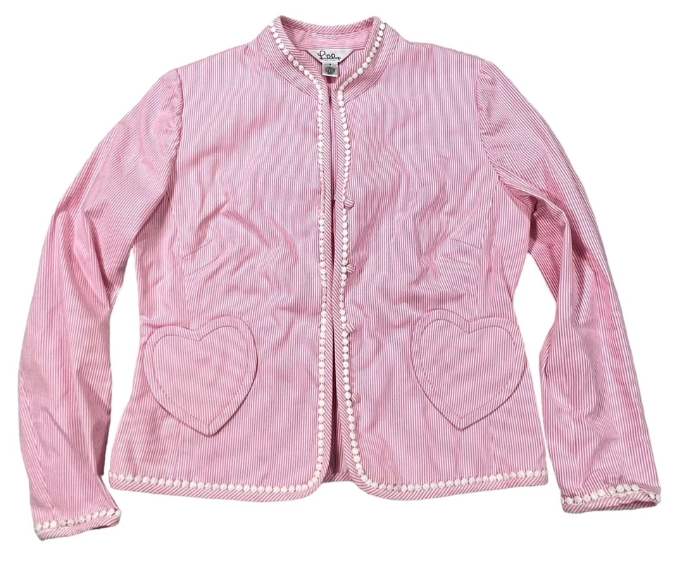 Jaqueta Lilly Pulitzer Feminina 8 Rosa Listra Branca Coração Dia dos Namorados Botão - Imagem 2 de 4