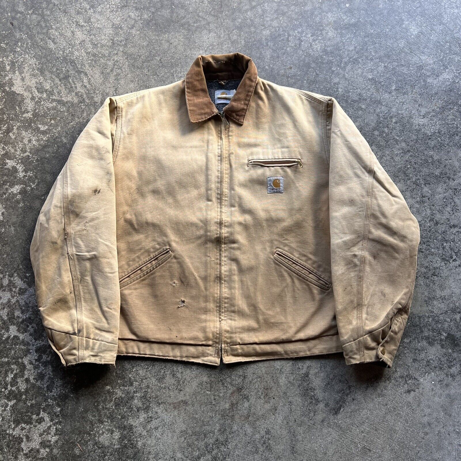 Vtg 90s Carhartt Detroit Flannel Lined Jacket Mens Sz XL/2XL Work Wear Tan  USA