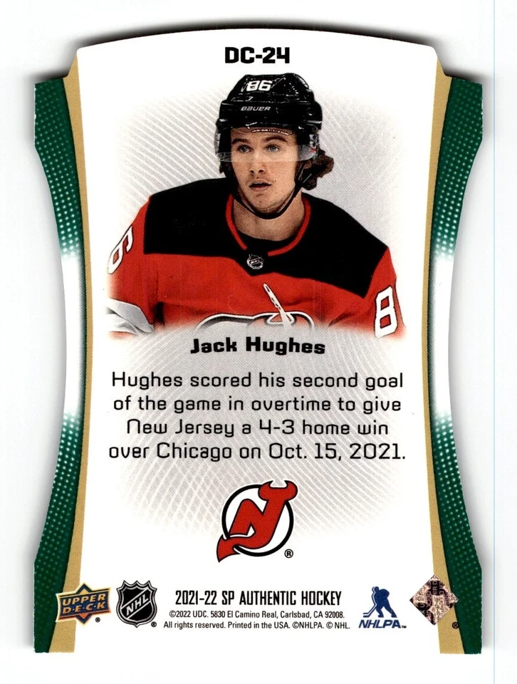 2021-22 SP Authentic Die Cuts Green Jack Hughes #DC-24 - Image 2 of 2