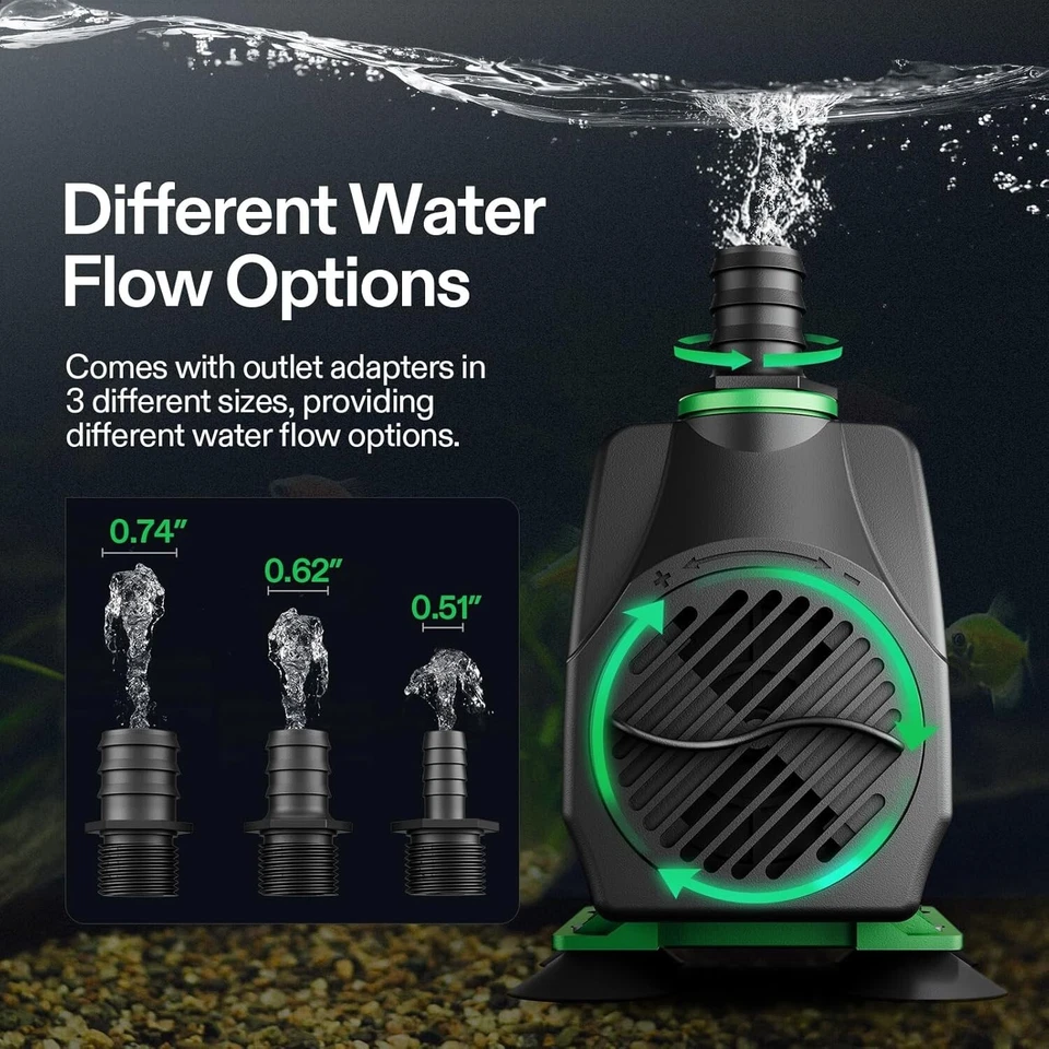 VIVOSUN Water Pump Hydroponics Pond Fountain Aquariums Submersible Fish Tank - Image 3 of 4