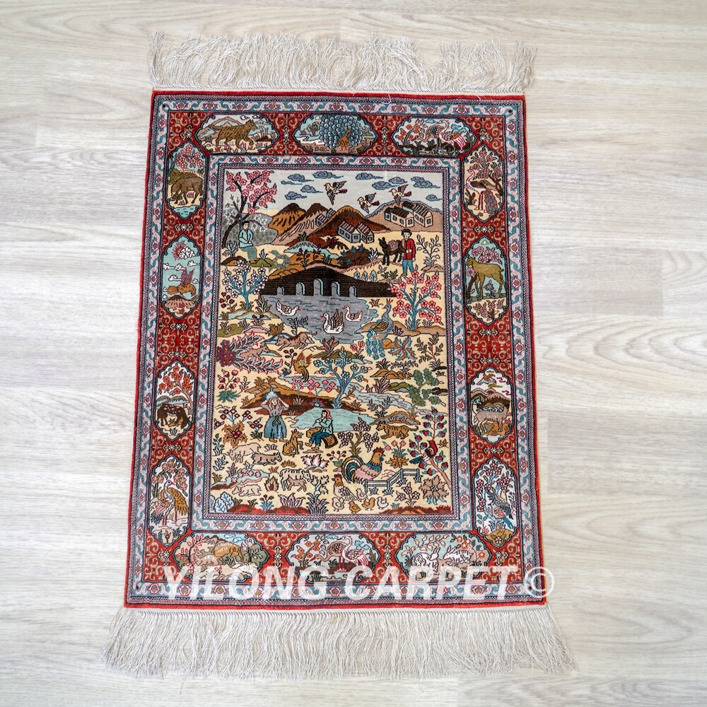 Yilong 1.5'x2' Traditional Handcraft Area Rug Tapestry 500Lines Silk ...