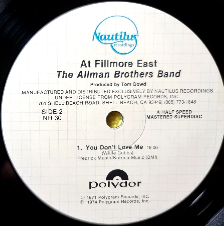Allman Brothers Band Live LP 1982 Nautilus NR 30 PLEASE FULLY READ DESCRIPTION - Image 4 of 4