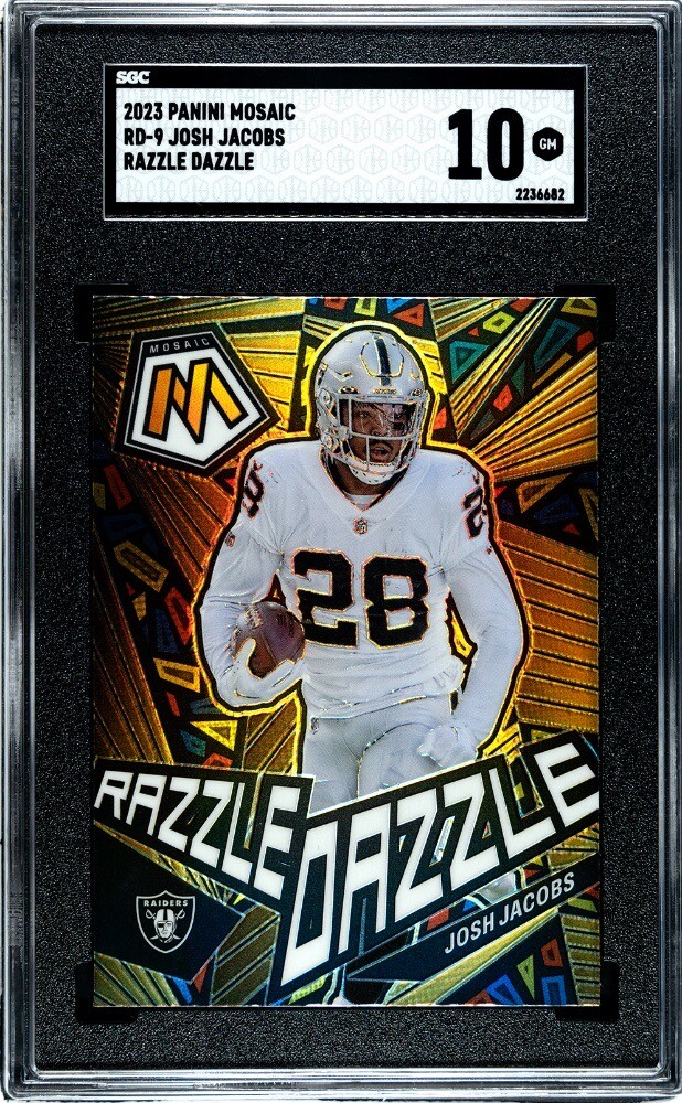 2023 Panini Mosaic #RD-9 JOSH JACOBS Razzle Dazzle CASE HIT SSP Raiders SGC 10