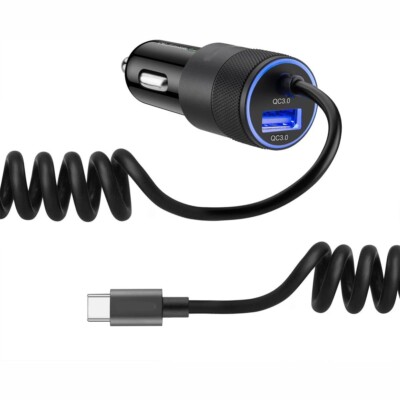 For iPhone 15/Pro/Max/Plus - USB-C 36W Fast Car Charger Power Adapter Coiled