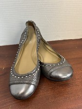 Women's COACH Gunmetal Silver Delia Studded Metallic Ballet Flat Shoes 7B