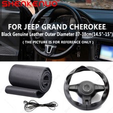 15 38cm Black Genuine Leather Steering Wheel Cover For Jeep Grand Cherokee