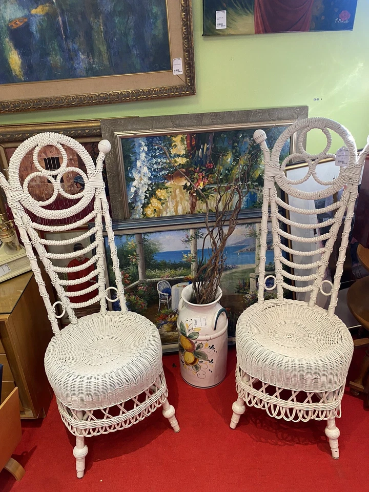 2 sillas de mimbre Boudior victorianas francesas raras del siglo XIX Foto 2 de 4