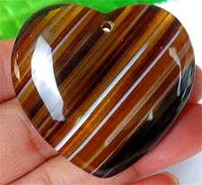 41x39x7mm Brown Stripes Onyx Agate Love Heart Healing Pendant Bead AD61333