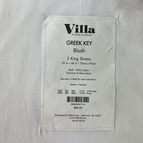 Villa Noble Excellence Greek Key 2 King Shams Blush 100% Cotton - Picture 6 of 6