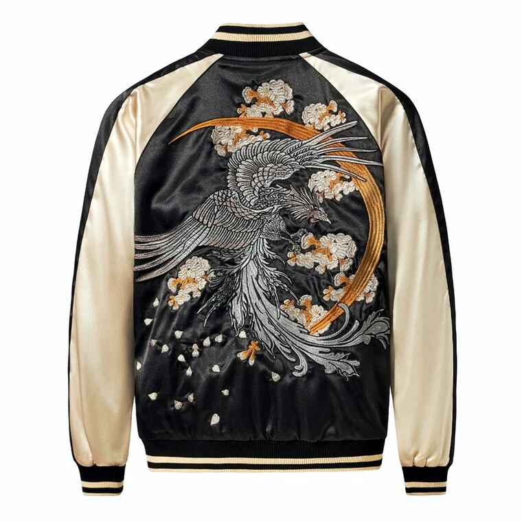 Mens Sukajan Souvenir Jacket Japanese Pattern Embroidery Dragon