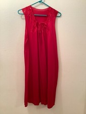 Van Raelte Womens Red Sleeveless Nightgown Tea Length Nylon Lace Trim Large