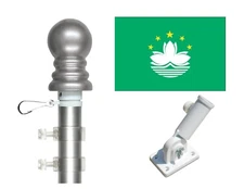 Macau 3'x5' Polyester Flag & Spinner Flagpole Set w/Adjustable Bracket