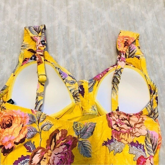 Jantzen Tapestry Rose Surplice One-Piece Yellow Pink Floral Print Women’s 14 LRG - Image 4 of 4