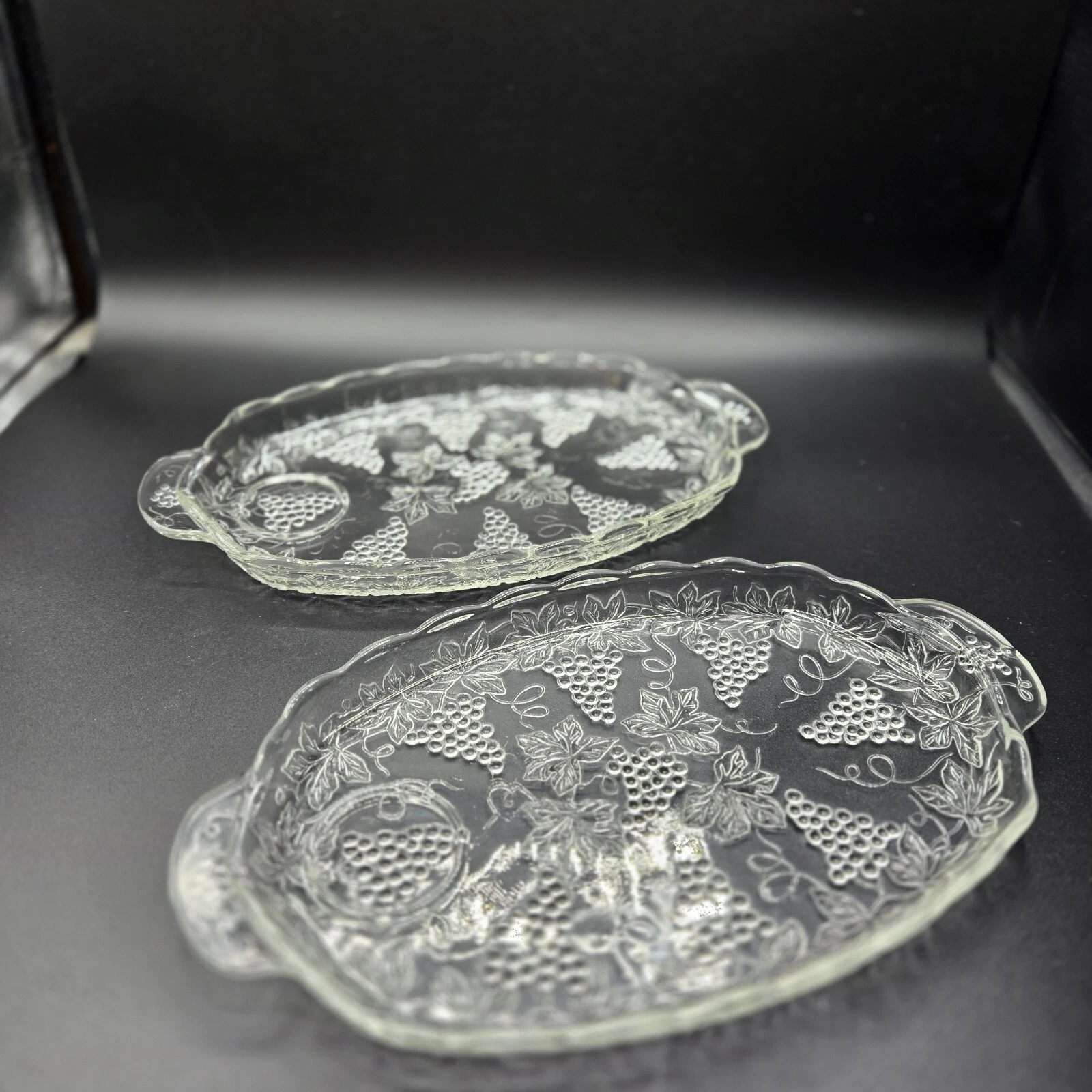 Anchor Hocking Vintage Serving Snack Trays Grape Clusters Design 2 trays