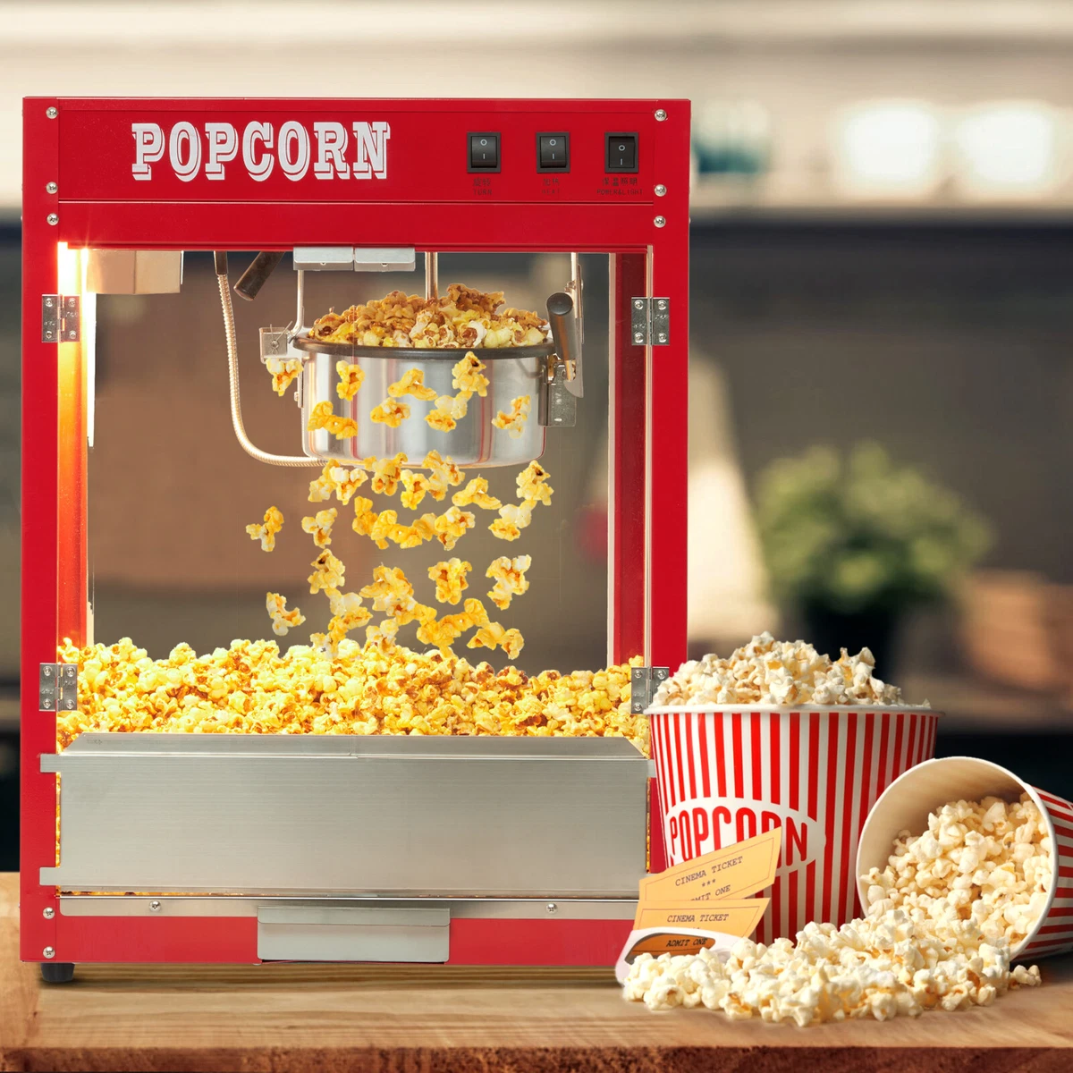 Commercial Popcorn Machines Red Countertop Popcorn Popper Maker with 8 Oz  Kettle