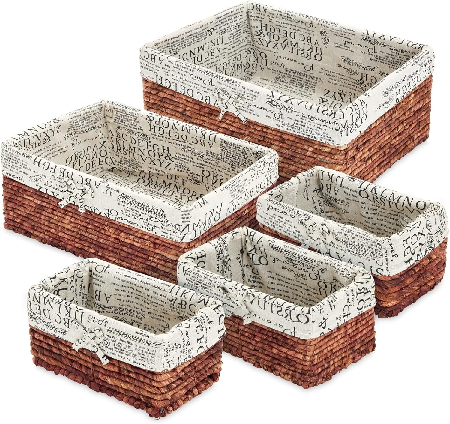 5-Pack Rectangle Wicker Storage Baskets for Organizing Shelves, Bathroom and Lau