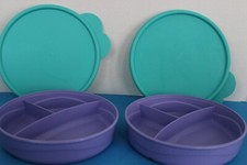 Tupperware TupperKids DIVIDED DISHES w/ Airtight Seals Feeding Set of 2 Bowls