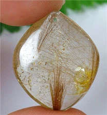 28x23x8mm Natural Golden Rutilated Quartz Freeform Reiki Pendant Bead BV64259
