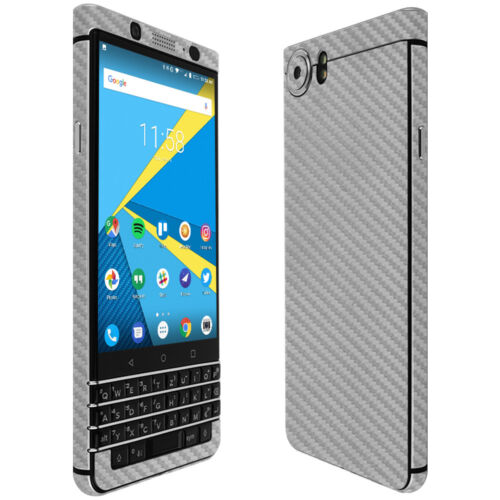 Protector de pantalla y fibra de carbono plateada Skinomi TechSkin para Blackberry KEYone - Imagen 1 de 1