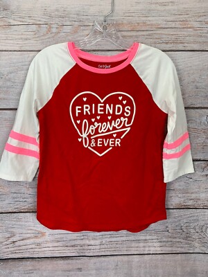 Cat & Jack White/Red/Pink FRIENDS FOREVER & EVER T-Shirt EUC Girl's XL (14/16)