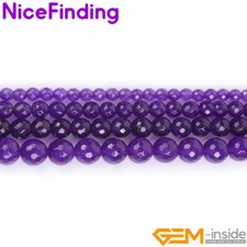 Purple Jade Round Faceted Stone Loose Beads For Jewelry Making 15"