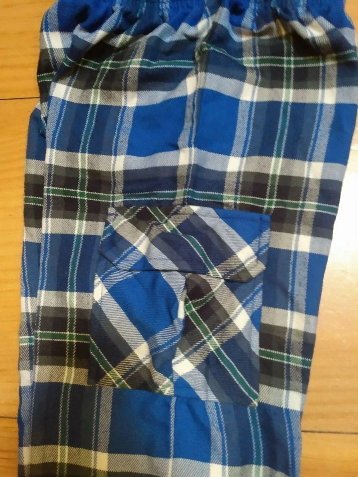 Pantalones de pijama Lands End niños 7 azul verde blanco bolsillo de carga a cuadros niños jóvenes Foto 2 de 2