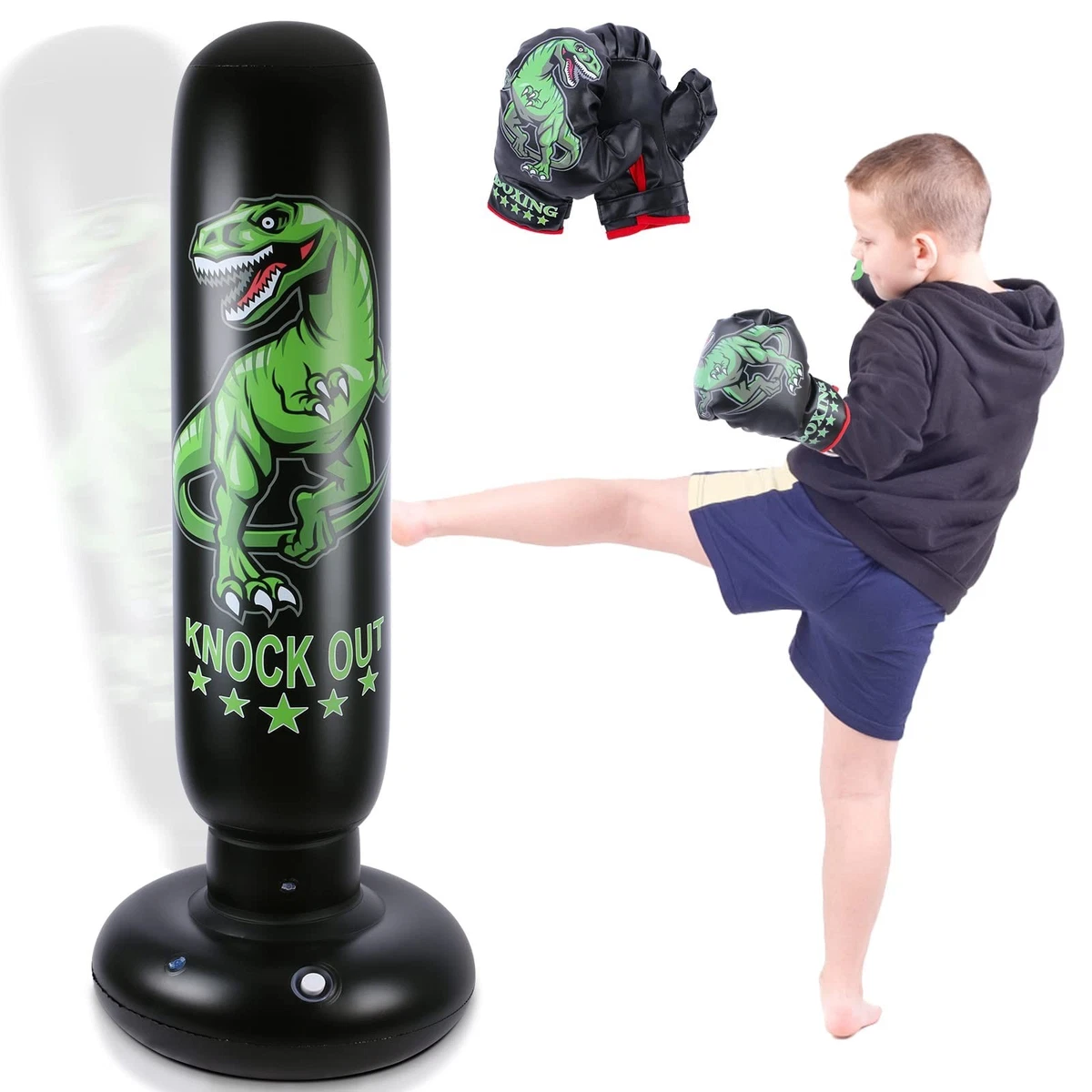 Sac de Frappe Gonflable Autoportant Sac de Boxe pour Enfants Colonnes d'Entraînement Pvc Sac de Kickboxing Relaxant pour Adultes et Enfants