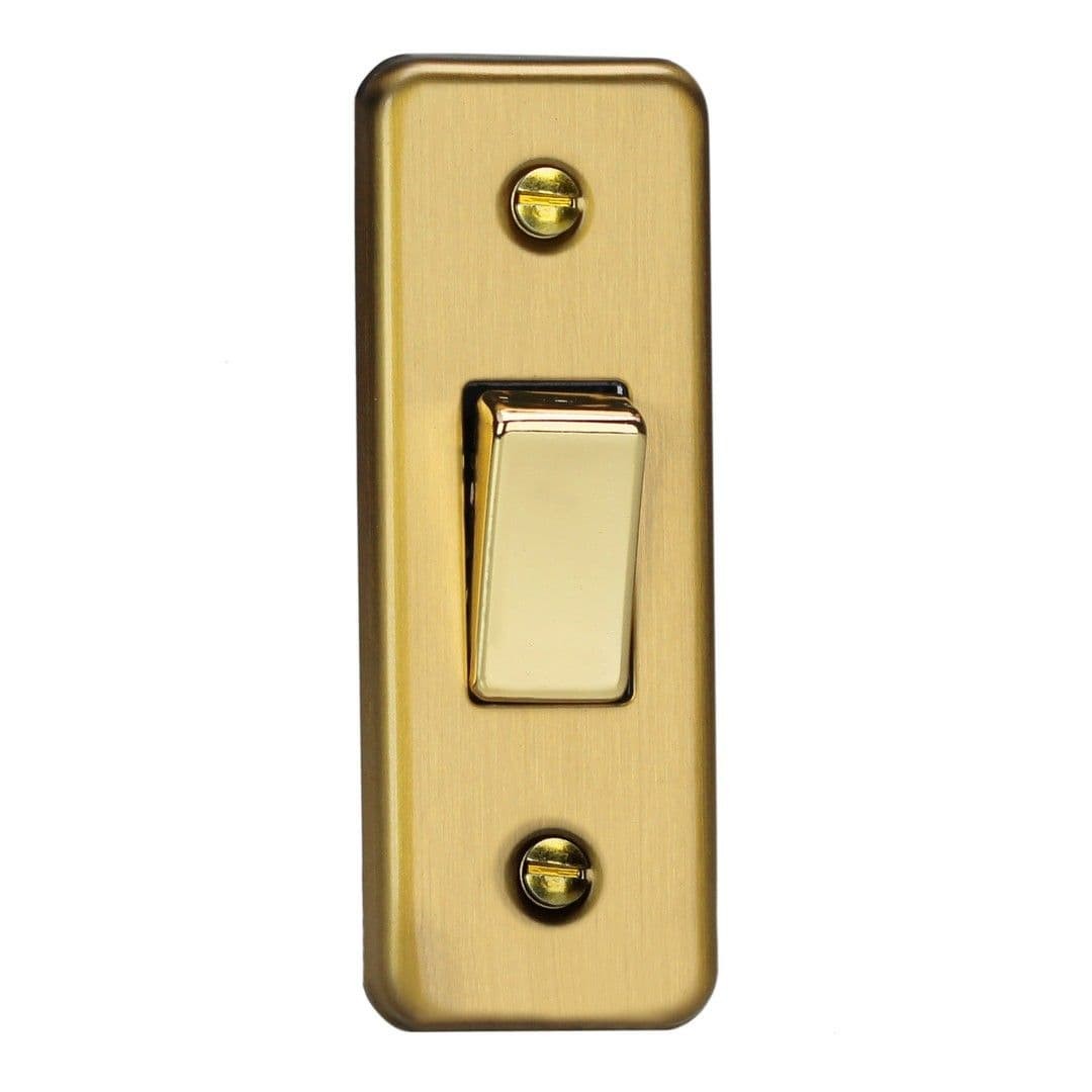 Varilight XBA1D Classic Brushed Brass 1 Gang 10A 2 Way Rocker Architrave Switch
