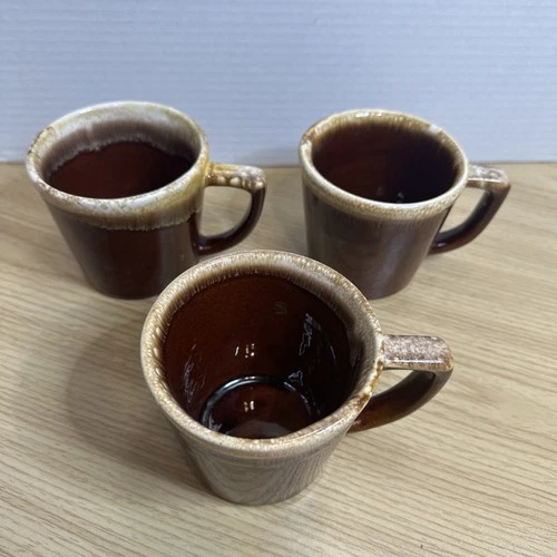 Vintage McCoy Pottery 8oz Mug Cup Brown Drip Glaze Coffee Tea USA Set of 3