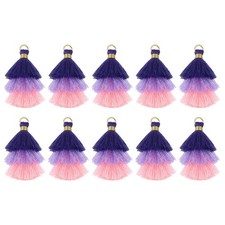 10PCS Tiny Tri-Layered Tassels Bohemian Keychains Blue/Purple/Pink 