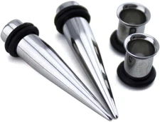 1 Gauge Ear Stretching Kit-(1G - 7Mm) 2 Steel Tapers & 2 Steel Tunnels(4 Pieces)