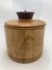 Handmade Wood Turned Lidded Box Jar with Dark Knob   5  X 4  