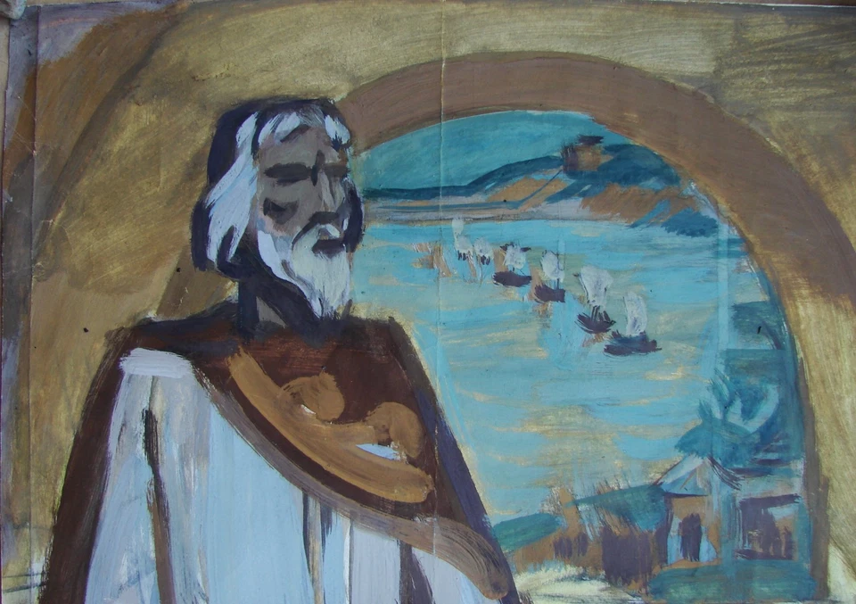 Ukrainian Soviet gouache Painting historical portrait duke Kyiv Bouchukism Art - Image 3 of 4