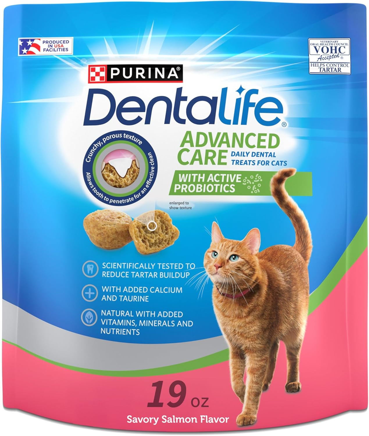 Purina Dentalife Made in USA Facilities Cat Dental Treats, Savory Salmon Flavor