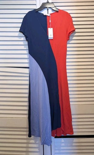 Abito Tory Burch Walden asimmetrico colorblock nuovo con etichette $395 taglia S