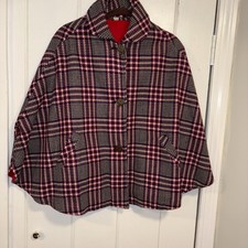 Vintage Women  s Wool Plaid Fleece Lined Cape/ Shawl/ poncho Sz Med