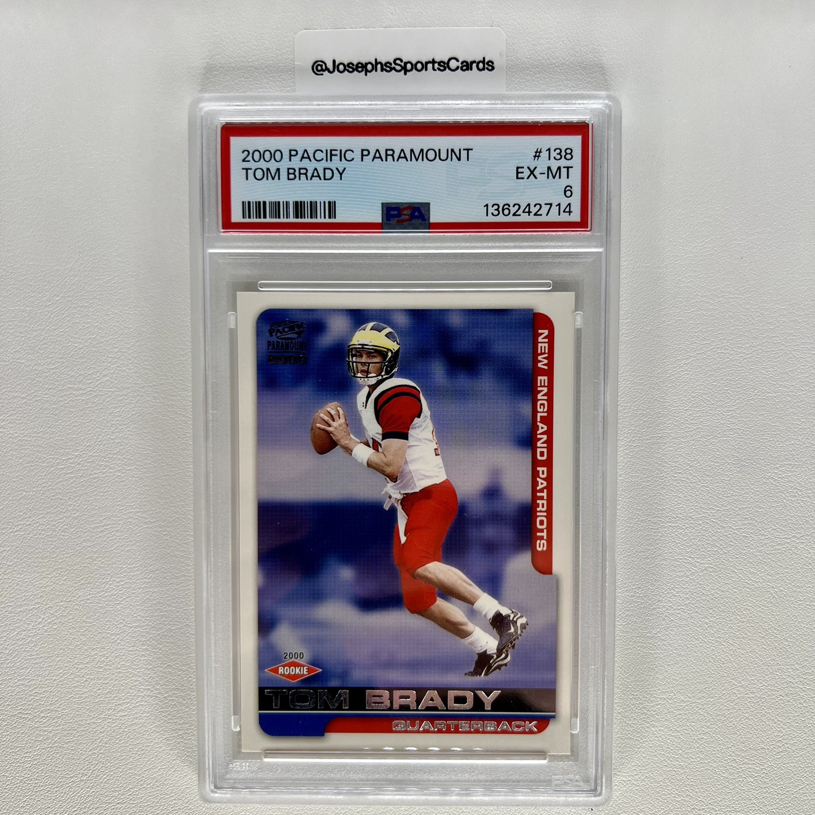 Tom Brady 2000 Pacific Paramount #138 RC ROOKIE CARD PSA 6 POP 705 Patriots