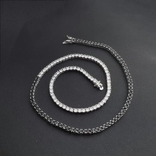 White/Black Diam 18Ct Round Lab Created14K White Gold Plated Tennis Necklace 18"