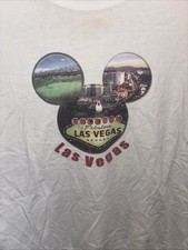 Disney Store Las Vegas T Shirt Mickey Graphic Print Whiite XL made In USA Holes