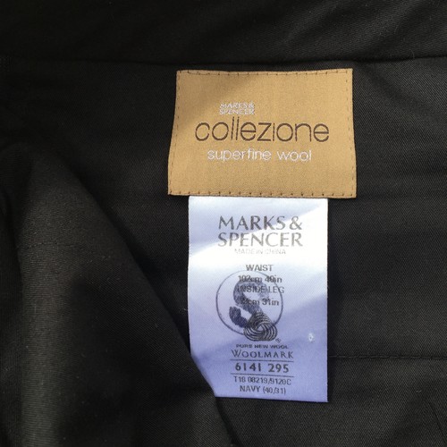 M&S Collezione Angelico Mens Navy Blue Check Trousers W40 L31 Italian Fabric - Picture 5 of 14