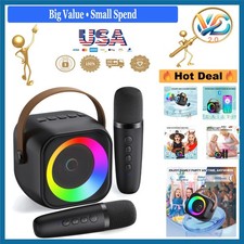 Mini Bluetooth Karaoke Machine with 2 Wireless Microphones Kids Adults Party ...