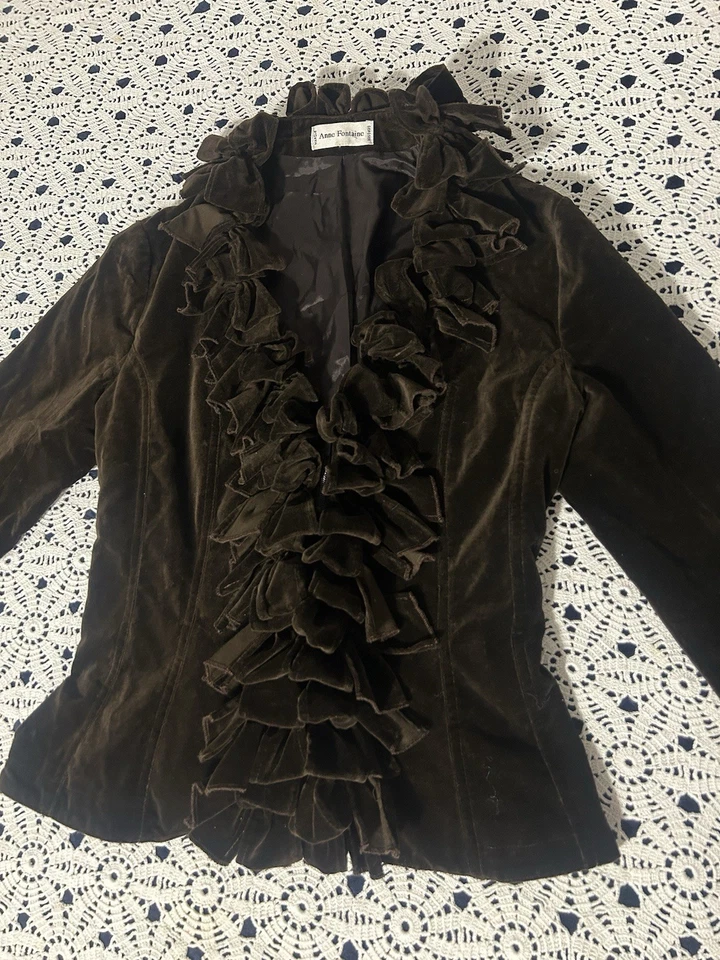 Chaqueta Blazer Anne Fontaine Marca Deposee Volantes Corsé Terciopelo Mujer Talla 3 (10us Foto 3 de 4