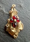 Original Antique 1850s Bohemian Garnet Pendant In filled Gold
