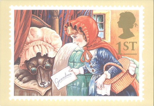 Royal Mail Briefmarkenkarte Rotkäppchen & Wolf Alan Cracknell 1994 Märchen