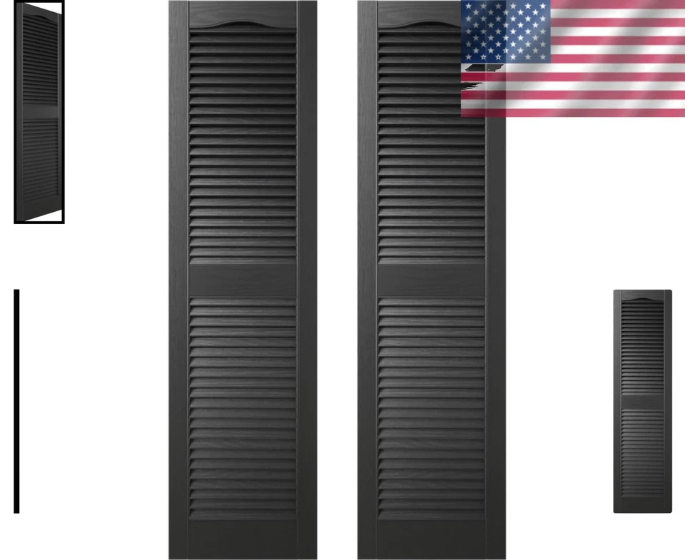 Black Cathedral Top Louver Shutters, 14.5x67 - Pair - Image 2 of 4