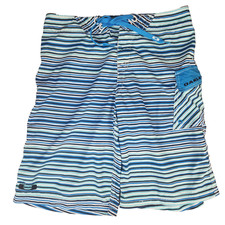 Oakley Men's Striped Swim Trunks Blue White SABRE Pocket Board Shorts Size 30