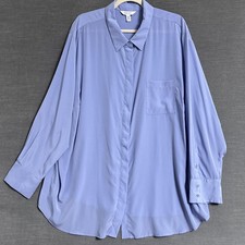 Nine West Top 4X Blue Button Tunic Long Sleeve Plus Oversized Blouse Career Work