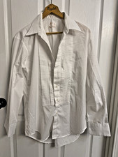 Vintage After Six Tuxedo Shirt Mens 16.5/34 White Pleated Poplin French Cuff